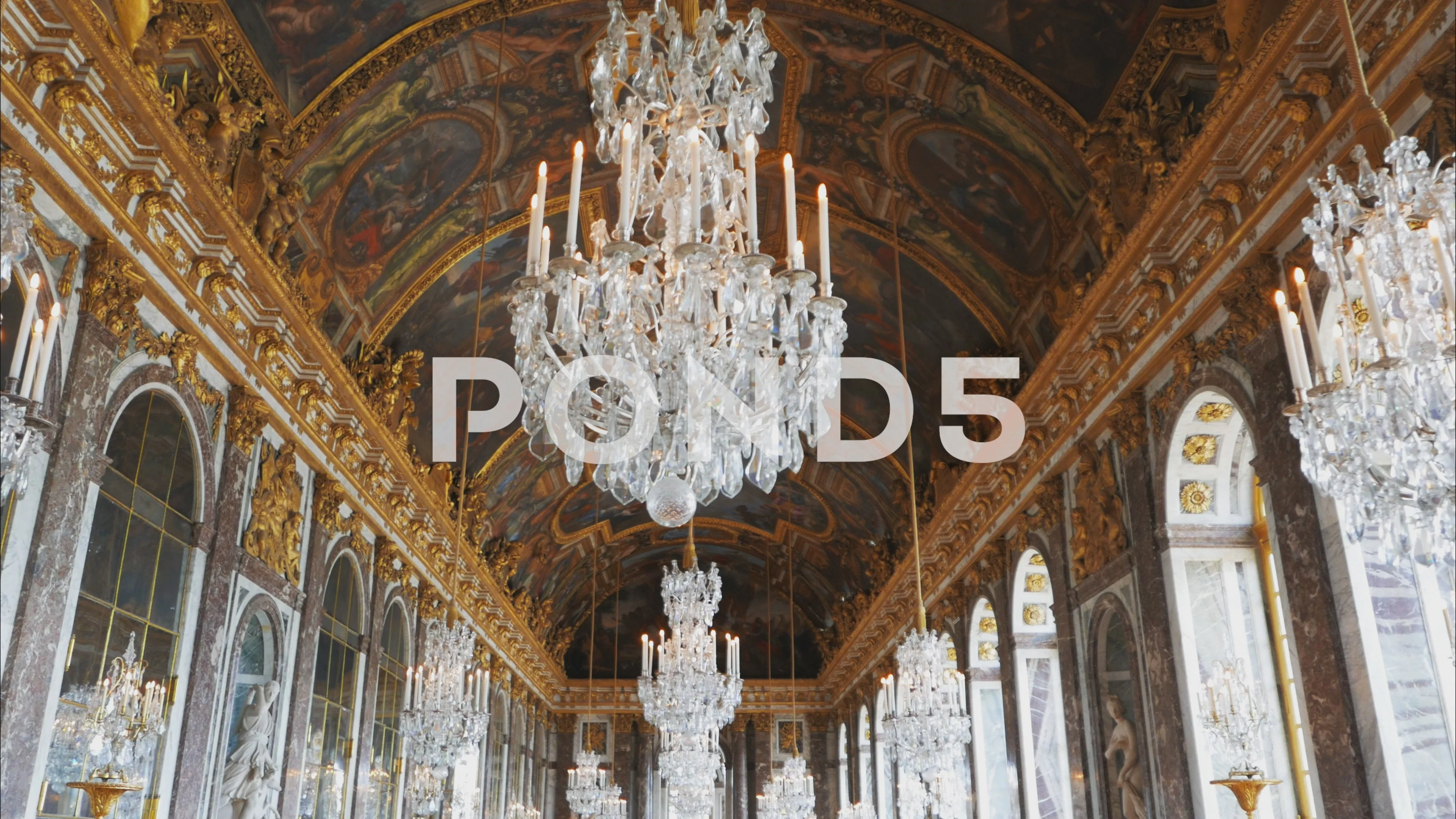 Gimbal Shot Of The Ceiling Of The Hall Of Mirrors In The Palace Of