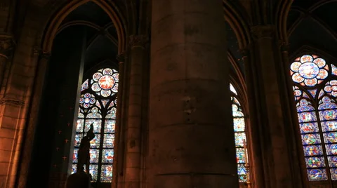 Gimbal shot walking inside notre dame cathedral, paris Stock Footage 58784653
