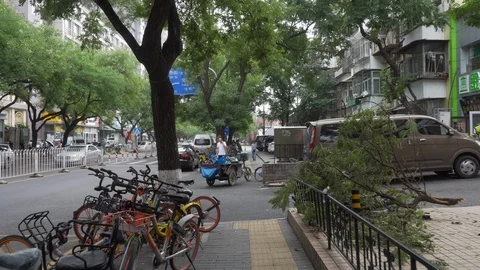 Gimbal smooth moving shot. walking in the street, China, Beijing Stock Footage 115582525