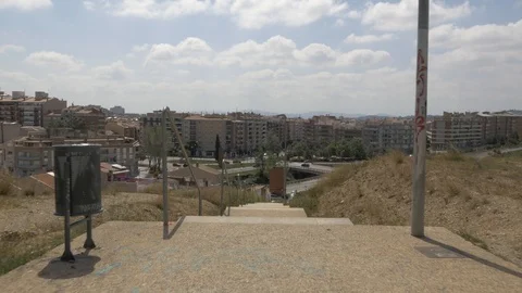 Gimbal suburbs steps escaleras stabilized Terrassa traveling concrete 3 Stock Footage 113609983