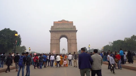 Gimbal Walking Towards India Gate Monument in Delhi Stock Footage 123893620
