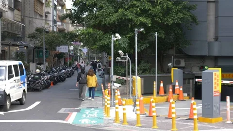 Gimbalized left walk through trendy shopping lanes zhongshan Stock Footage 122701202