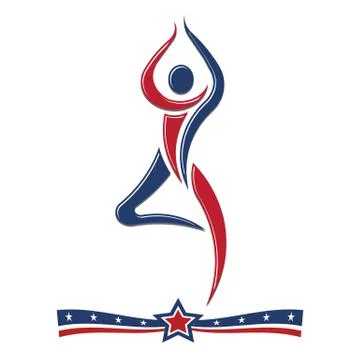 Gimnastic people in red white and blue icon Stock Illustration