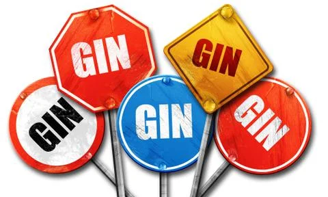 Gin, 3D rendering, rough street sign collection Stock Illustration