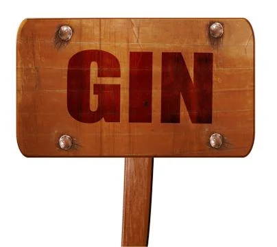 Gin, 3D rendering, text on wooden sign Stock Illustration