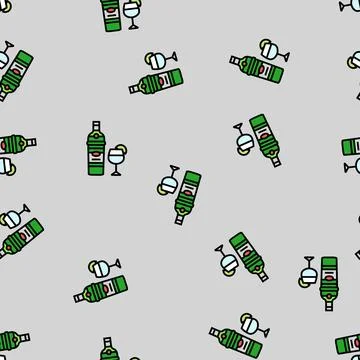 Gin drink bottle vector seamless pattern Stock Illustration
