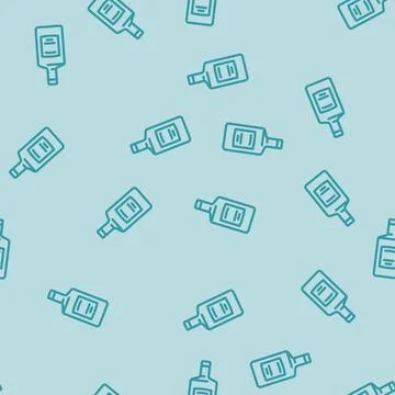 Gin glass bottle line vector seamless pattern Stock Illustration