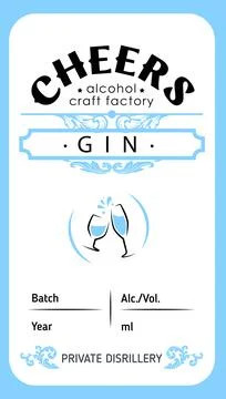 Gin label logo design templates in trendy linear minimalist style - Cheers wi Stock Illustration