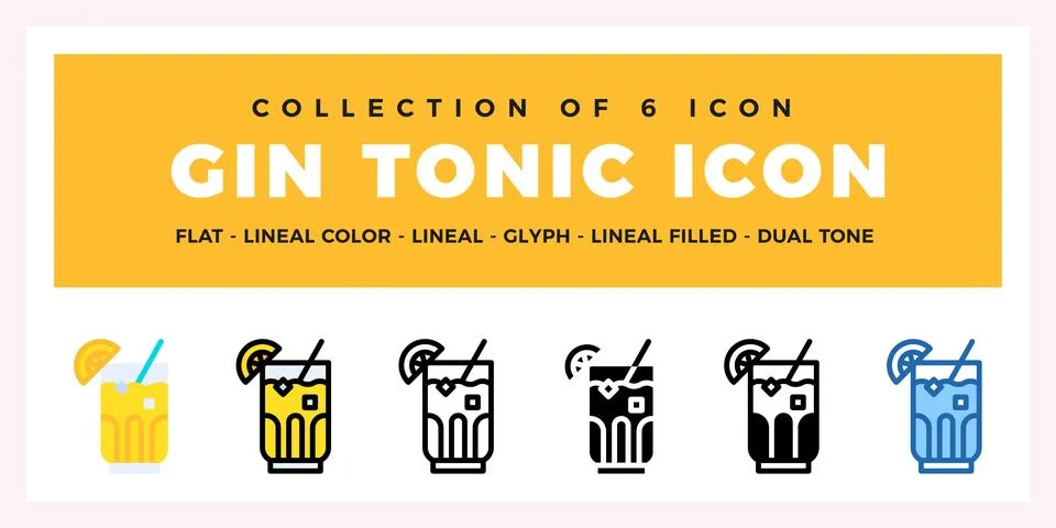 Gin Tonic Icon Set. Collection of 6 Unique Drink Icons Stock Illustration