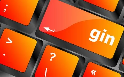 Gin word on keyboard key, notebook computer button 스톡 일러스트