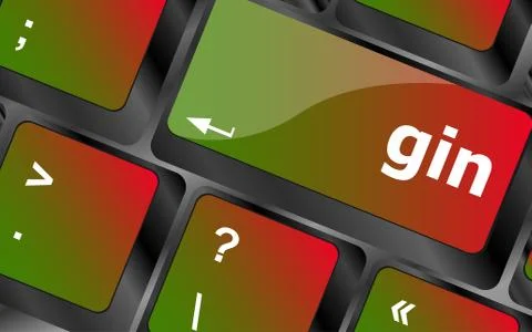 Gin word on keyboard key, notebook computer button Illustrazione stock
