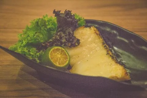 Gindara Grilled Black cod fish over japanese charcoal robatayaki Stock Photos