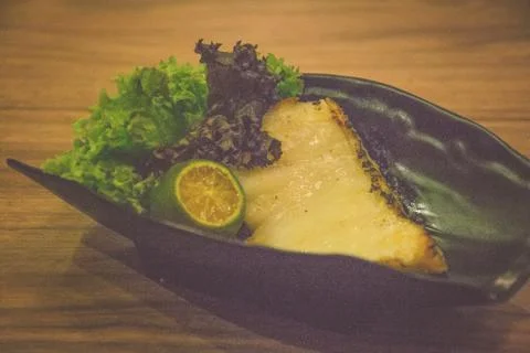 Gindara Grilled Black cod fish over japanese charcoal robatayaki Stock Photos