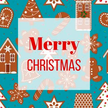 Ginferbread funny figures on blue background Stock Illustration