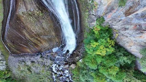 Ginga Waterfall | Top Down View | Overhead | Flowing Water | Hokkaido Stock Footage 329050198