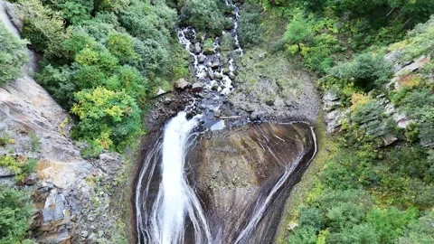 Ginga Waterfall | Top Down | Waterfall Basin | Stream | Autumn | Hokkaido Video stock 329050086