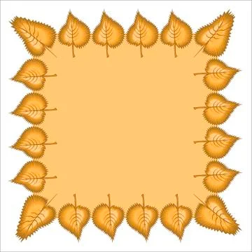 Ginger birch leaves in the form of a frame in the form of a square. The illus Stock Illustration
