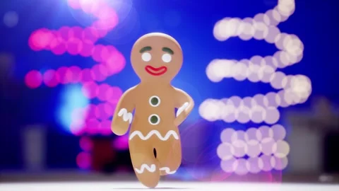 Ginger bread christmas decoration character moving in dance with christmas w Stock Footage 255723232
