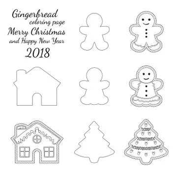 Ginger bread cookie icon logo black and white set. Stock Illustration