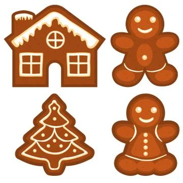 Ginger bread cookie icon logo colorful bright set. Stock Illustration