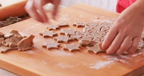 Ginger bread cookies making, extracting star  shape Stock Footage 97493205