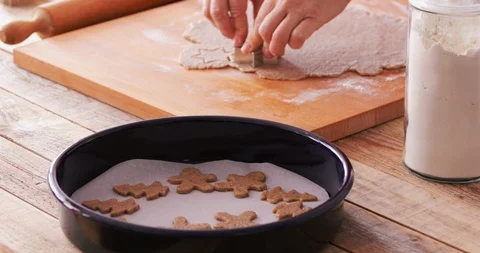 Ginger bread cookies making, molding star shape Stock Footage 97493762