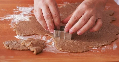 Ginger bread cookies making, molding pine tree shape Stock Footage 97494164