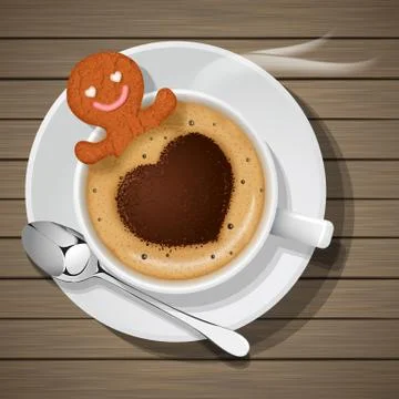Ginger bread in cup of hot coffee Stock Illustration