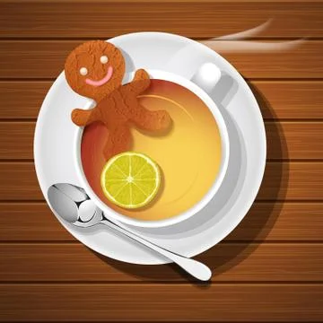 Ginger bread in cup of hot lemon tea Stock Illustration