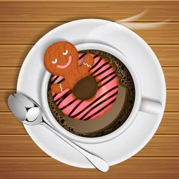 Ginger bread with doughnut  in cup of hot chocolate Illustrazione stock
