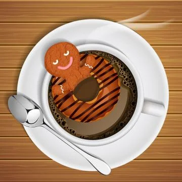 Ginger bread with doughnut  in cup of hot chocolate Stock Illustration