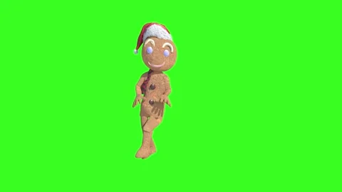 Ginger Bread Man dansing on green 3d render loop Video stock 294955250