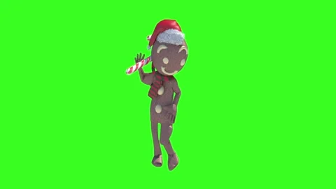Ginger Bread Man dansing on green 3d render loop Video stock 294955279