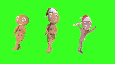 Ginger Bread Man dansing on green 3d render loop Video stock 294955286