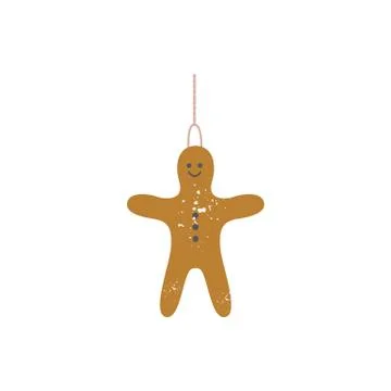 Ginger bread man with rope for Christmas tree flat vector illustration isolated. Stock Illustration