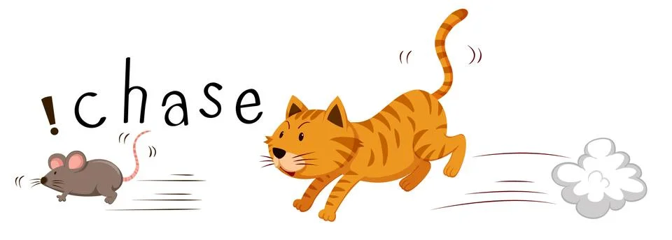 Ginger cat chasing a mouse Illustrazione stock
