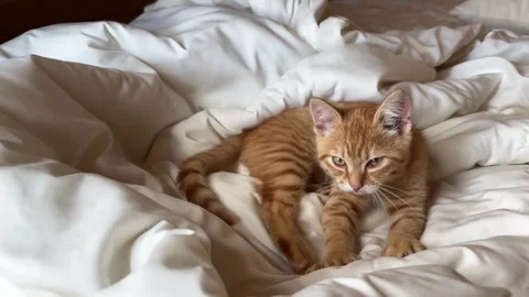 Ginger cat child kneading paws, getting ready for bed Vídeo Stock 316607919