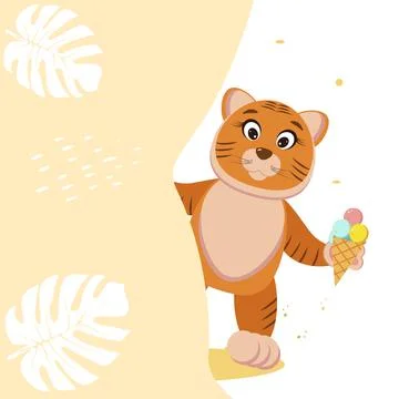 Ginger cat with colored ice cream summer Stock Illustration