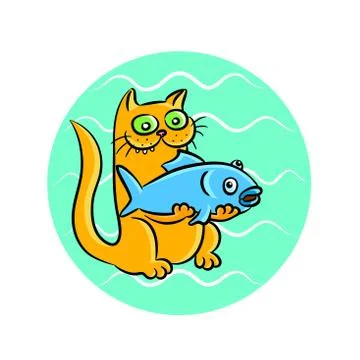 Ginger cat with fish vector illustration Stock Illustration