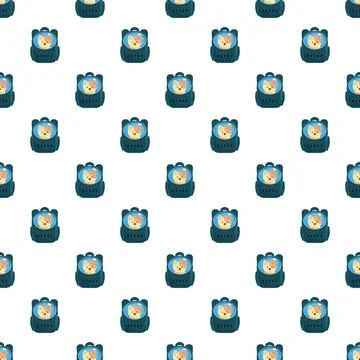 Ginger cat inside pet carrier backpack seamless pattern Stock Illustration