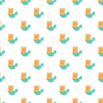 Ginger cat mermaid repeating pattern seamless background Stock Illustration