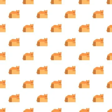 Ginger cat resting in cardboard box pattern Stock Illustration