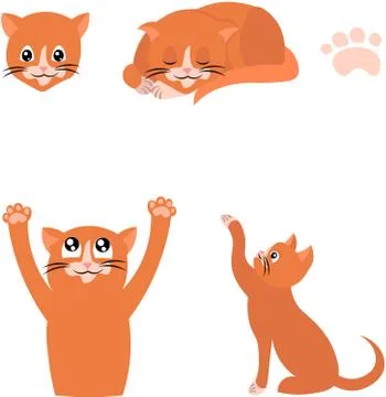 Ginger cat. Set of objects. Stock Illustration