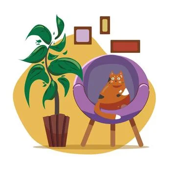 Ginger cat sitting on the couch in the room Illustrazione stock