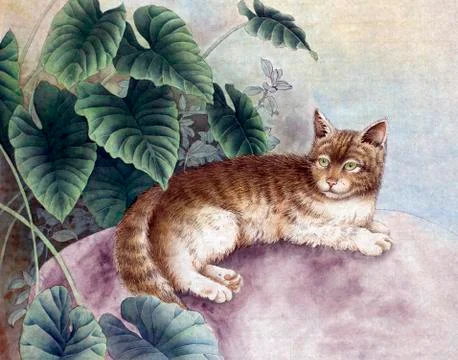 Ginger cat on stone Illustrazione stock