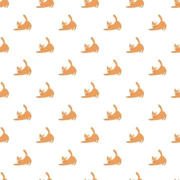 Ginger cat stretching seamless pattern background Stock Illustration