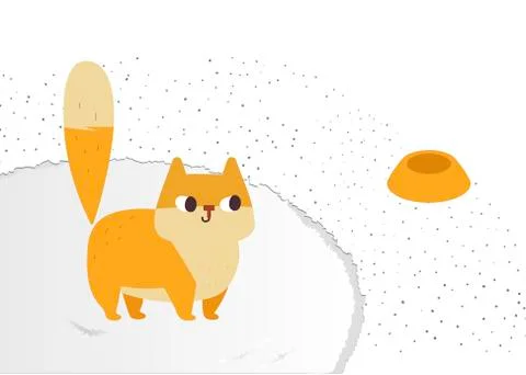 Ginger cat vector. Funny plump cat on a fluffy carpet. Stock Illustration