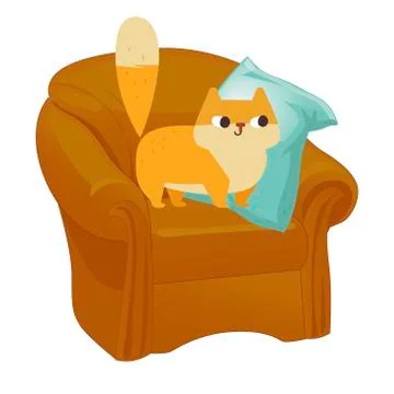 Ginger cat vector. Funny plump cat in the big armchair Stock Illustration