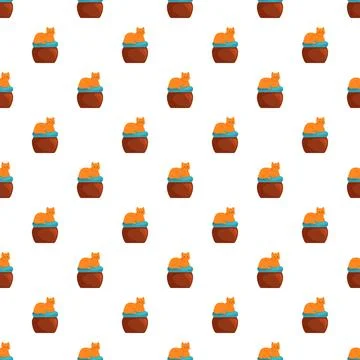 Ginger cats resting in pots seamless pattern Stock Illustration