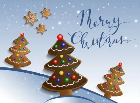 Ginger chocolate trees on snow background Stock Illustration